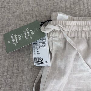 H&M Cream Linen-Blend Trousers
